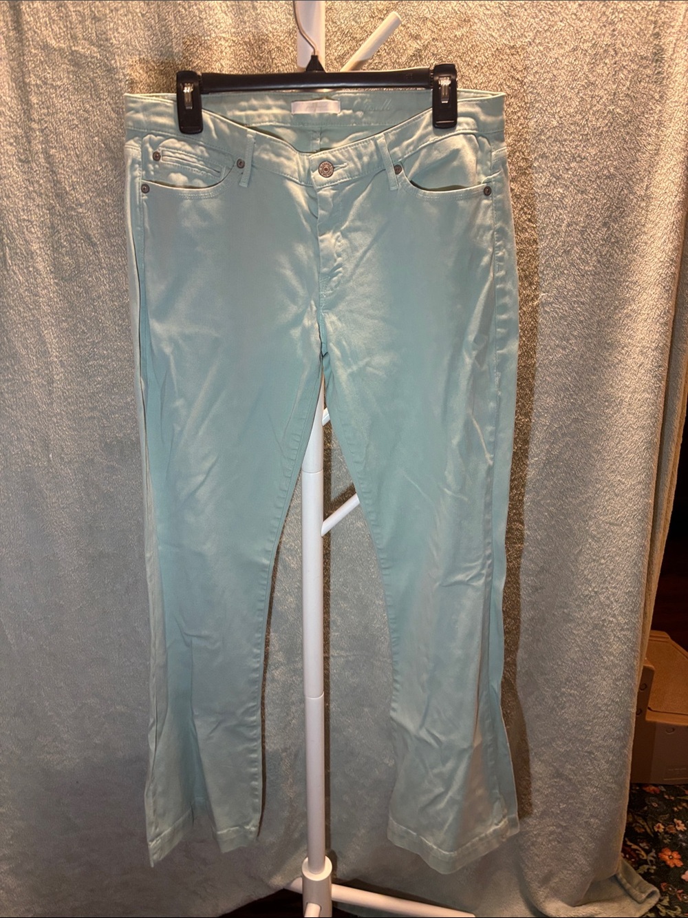 7 For All Mankind 32 Long Mint Green Flare Jeans